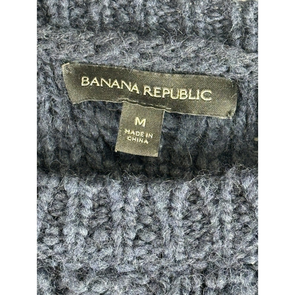 Banana Republic Blue Cable Knit Cropped Sweater Classic Crew Neck PulloverM wool - Picture 6 of 6